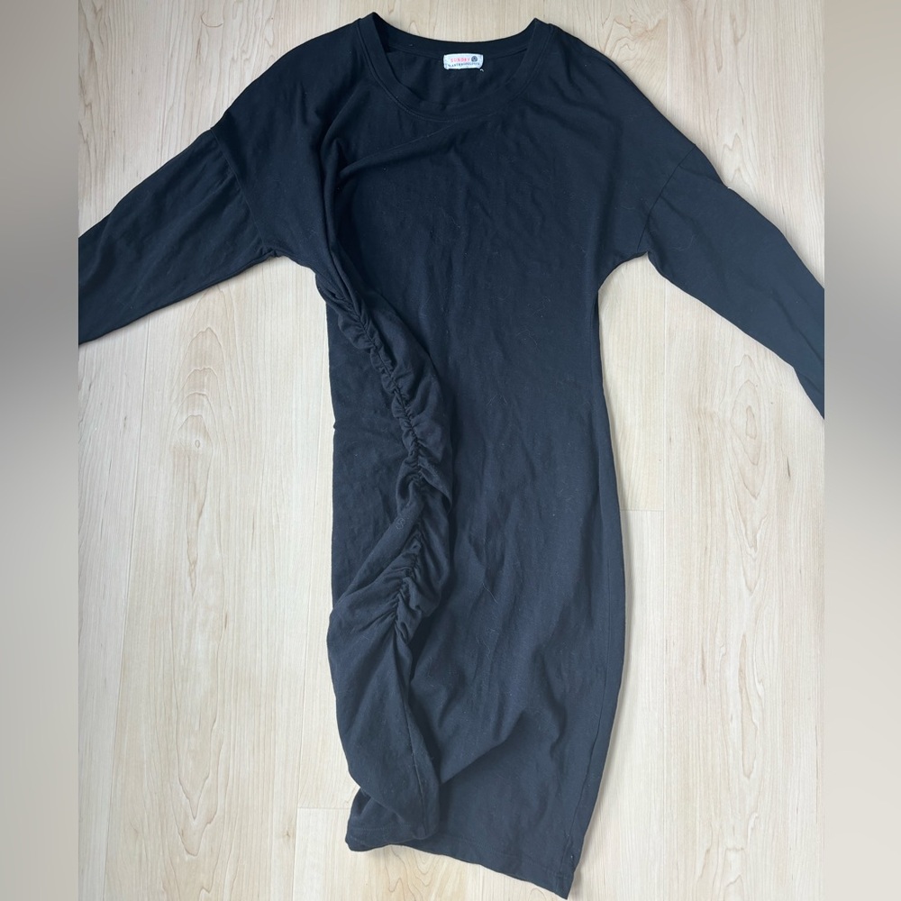Sundry Black Asymmetrical 3/4 Sleeved Dress - Picture 6 of 9